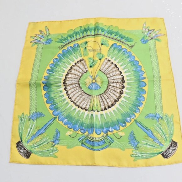 Hermes Scarf "BRAZIL" Yellow Silk Scarf - Picture 1 of 5